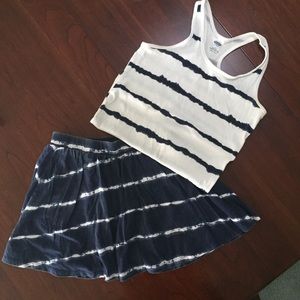 Navy Blue Tie-Dye Striped Skirt & Tank Set